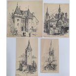 4 Alfred Bowyer Clayton (1795-1855) 1830s pen & ink "Architectural studies, Switzerland", each