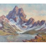 Charles Benard (French 1950s) oil on board, "Mountain lake-scene", signed, thin wood frame, 32 x
