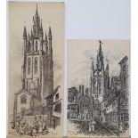 2 Alfred Bowyer Clayton (1795-1855) 1830s pen & ink "St Nicholas Cathedral, Newcastle", each drawing