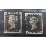 2 used penny blacks, both Pl 6 & both 4 margin examples