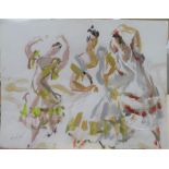 Large, Marius WOULFART (1905-1991) oil sketch "Female dancers", signed, unframed, 51 x 67 cm