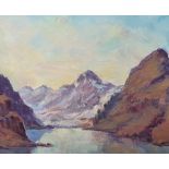 Charles Benard (French 1950s) oil on board, "Mountain lake-scene", signed, thin wood frame, 32 x