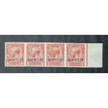 KG V 1913 carmine red, MINT imperf strip of 1d with Cancelled over-print (4)