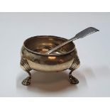 Antique hallmarked, British silver salt dish and spoon, 80 grams