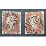 2 RARE - QV Penny Blacks (F-K & A-D), plate 9, both printed in RED instead of BLACK