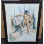 Large Lewis DAVIS (1910-1979) watercolour "Study of a seated female nude" in ebonised frame,