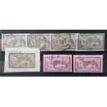 FRANCE, 2 20 Fr "Liberty & Peace" 1925/6 and 5 1900 2Fr (7) all used, 1 2 Fr stuck down