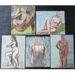 5 large François Xavier JOSSE (France 1910-1991) female figure study watercolours, all unframed (5),