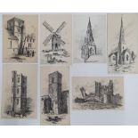 8 Alfred Bowyer Clayton (1795-1855) 1830s pen & ink "Church spires of England", each drawing