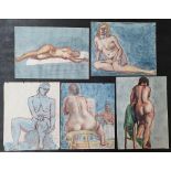 5 large François Xavier JOSSE (France 1910-1991) female figure study watercolours, all unframed (5),