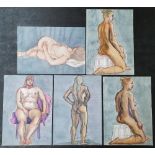 5 large François Xavier JOSSE (France 1910-1991) female figure study watercolours, all unframed (5),