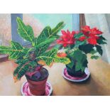 K Gorman, circa 1990, oil on artists board, "The 2 potted plants", unsigned, framed, K Gorman 1992