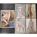 5 large François Xavier JOSSE (France 1910-1991) female figure study watercolours, all unframed (5),