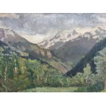 Unsigned mid 20thC French impressionist oil "Alpine landscape", framed, The painting measures 21 x