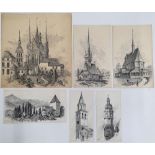 6 Alfred Bowyer Clayton (1795-1855) 1830s pen & ink "Austrian architectural studies", each drawing