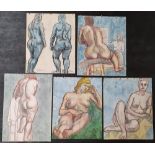 5 large François Xavier JOSSE (France 1910-1991) female figure study watercolours, all unframed (5),