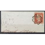 RARE - QV Penny Black(E-B), plate 9 printed in RED with 4 good margins with black Maltese Cross