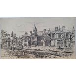 Alfred Bowyer Clayton (1795-1855) 1830s pen & ink "Wythenshawe Hall (Manchester)", unframed, 12 x 23