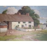 H L Robinson (?-1935) oil on board, "The old farmhouse", signed, original frame, The painting