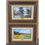 Pair of quality impressionist decorative oils on canvas in matching frames, both indistinctly