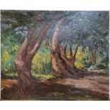 Edward Eaton BRANNAN (1886-1957) c1950 oil on canvas, "Woodland path", unframed, 51 x 61 cm