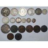 Quantity of Victorian & Georgian silver & copper coins & 1 small earlier example (drilled) - 20