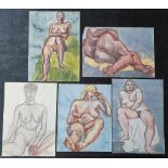 5 large François Xavier JOSSE (France 1910-1991) female figure study watercolours, all unframed (5),