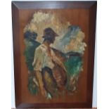 Superb, early 20thC Italian school palette knife oil "The field worker" on thick mahogany panel with