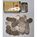 Tin of KG VI & QE II 1/ (19) & 2/ (53) coins, (72)