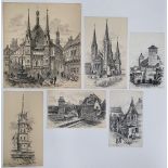 6 Alfred Bowyer Clayton (1795-1855) 1830s pen & ink "Historic German buildings", each drawing
