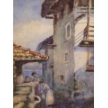 David WOODLOCK (1842-1929) watercolour "Alpine street scene", modern wash mount and moulded frame,
