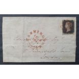 QV penny black (E-H), plate 9 with 2 margins on envelope & with complete red Maltese Cross