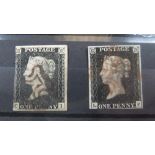 2 used penny blacks, Pl 4 & 2, 3 and 4 margin examples
