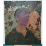 Unsigned, British modern school, mid 20thC oil on canvas, portrait of a faceless man, unframed, 61 x