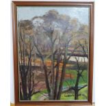 Large 1968 palette knife impressionist oil on board, "View through the trees", signed Ludovic,