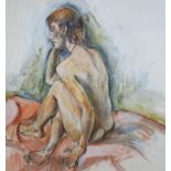 Lewis DAVIS (1910-1979) watercolour "Study of a seated female nude", unsigned, wood frame, 49 x 42