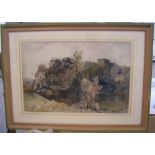 William James CALLCOTT (1843-1890) watercolour "Tree-lined lake", signed, wash mount and wood frame,