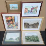 6 various good quality framed watercolours and pastels, differing artists