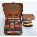 Mid 20thC cased Gents grooming travel kit and shoe-shine kit - complete