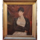 Large oil on canvas, portrait of Georgian society lady, circa 1800 in original, deep recessed frame,