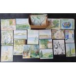 Approx 90 watercolours, many South of France, initialled J.S (90), all unframed.