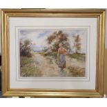Thomas PATERSON (Scottish 19th/20thC) impressionist watercolour "Peasant lady on country road",