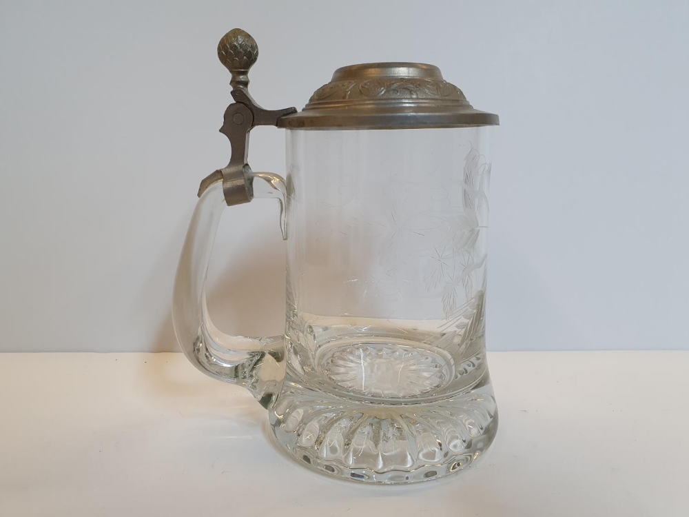 Burleyware lustre vase together with etched glass tankard & another tankard (3) - Image 4 of 5