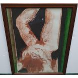1991 modernist female nude watercolour initialled S.R. framed, The portrait measures 38 x 29 cm