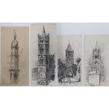 5 Alfred Bowyer Clayton (1795-1855) 1830s pen & ink "Italian spires & towers", each drawing