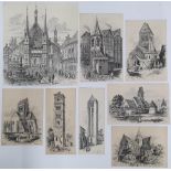 8 Alfred Bowyer Clayton (1795-1855) 1830s pen & ink "Historic French buildings", each drawing