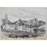 Alfred Bowyer Clayton (1795-1855) 1830s pen & ink "The grand place, Chuquisaca, Bolivia",