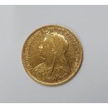 1898 Gold Half Sovereign - Victoria Old Head, George dragon verso, 4 grams, 22ct gold