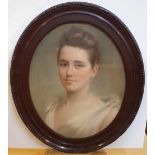 Late Victoria oval pastel portrait of young society lady in original frame, unsigned, The portrait