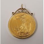 Queen Elizabeth II 1987 £100 1 oz Britannia coin (VF) in detachable 9ct hanging pendant 36 grams